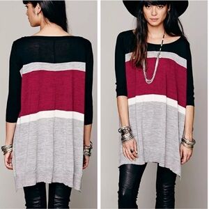 Free People Merino Wool/Alpaca Colorblock Wide Stripe Oversized Pullover